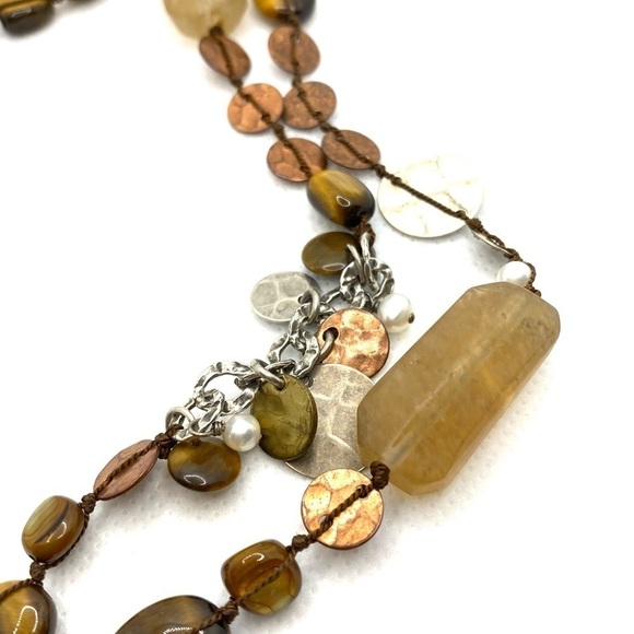 Silpada N1826 Sterling Silver Copper Charms Tiger Eye Quartz Pearl Neckl… - Picture 3 of 10